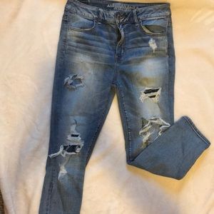 Destructed High Waisted Crop Jeans